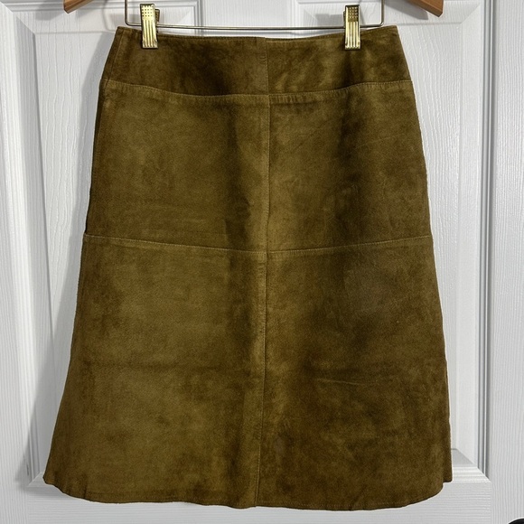 Vintage Peyton Place size 9 suede skirt, polyester lining, green/brown, fall - Picture 1 of 9